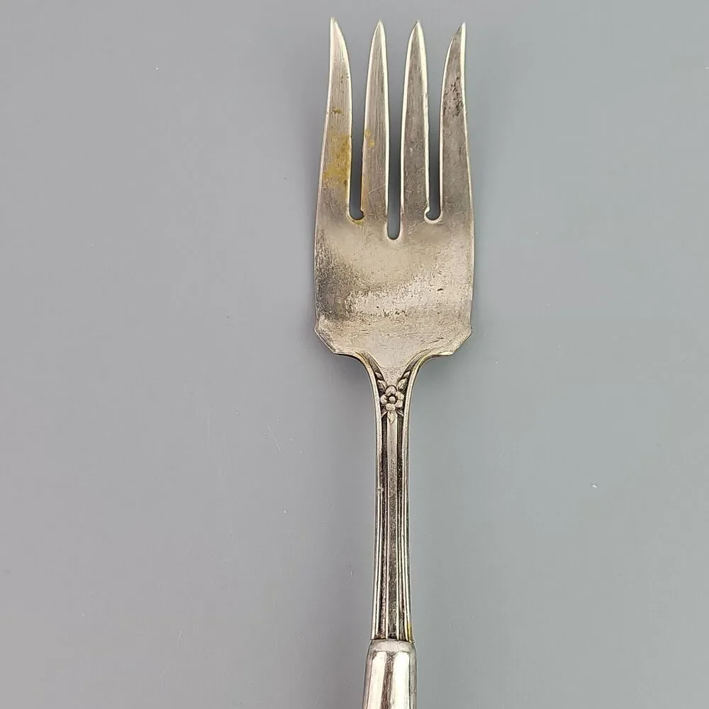 Sheffield Mother of Pearl Shell Handle Silver Plate Cold Meat Serving Fork 8.5in
